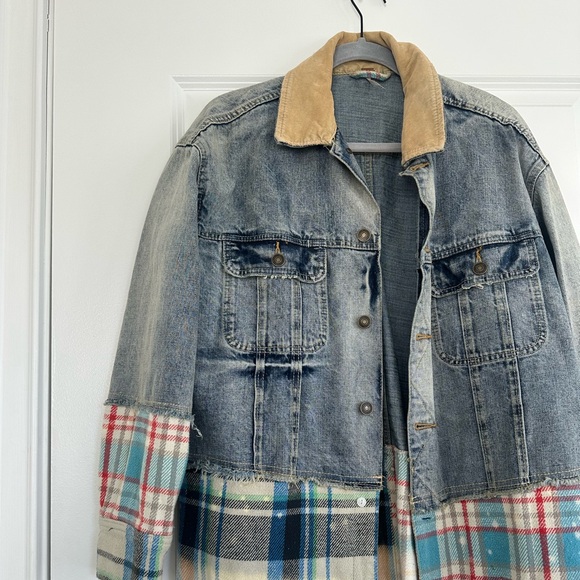 Free People Sirius Cotton Plaid-Contrast Denim Jacket - Picture 4 of 8
